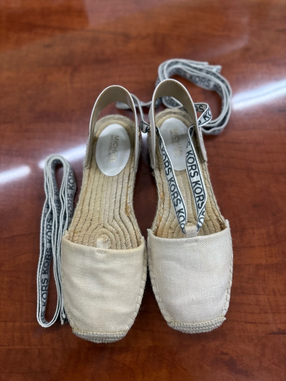 Michael Kors Natural Beige Espadrille Ankle-Tie Flats - Picture 3 of 6